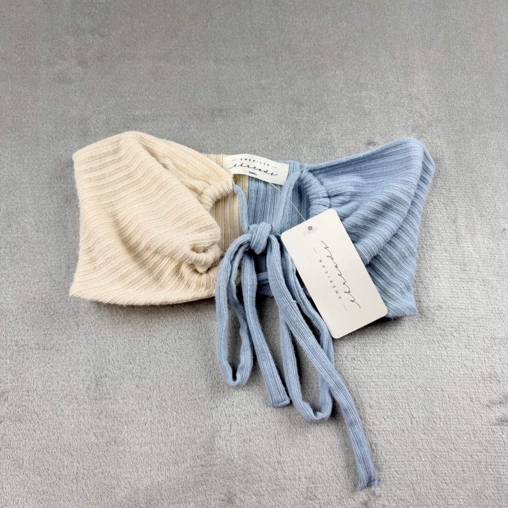 American Threads Women's Small Ribbed Colorblock Tube Top Blue Cream NWT